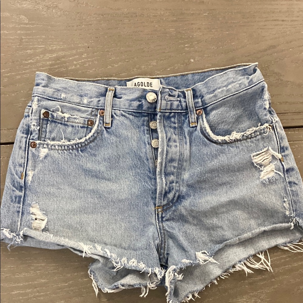 AGOLDE Women's Distressed Blue Denim Shorts